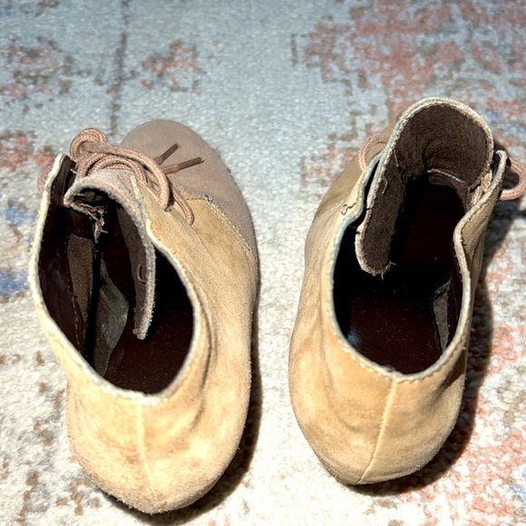Suede Wedge Booties Y2K Lace Up Tan Neutral Brown Heel Boots - Picture 5 of 5